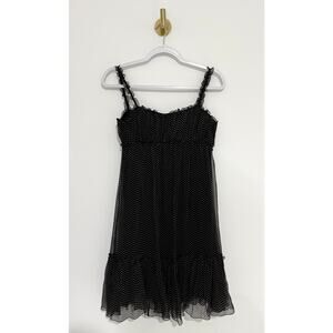 Max Studio Black Polka Dot Cami Babydoll Mini Dress XS 100% silk
